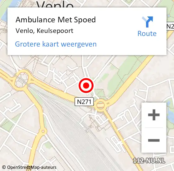 Locatie op kaart van de 112 melding: Ambulance Met Spoed Naar Venlo, Keulsepoort op 6 juli 2024 15:41