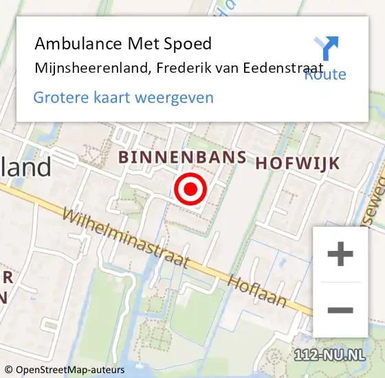 Locatie op kaart van de 112 melding: Ambulance Met Spoed Naar Mijnsheerenland, Frederik van Eedenstraat op 6 juli 2024 15:46