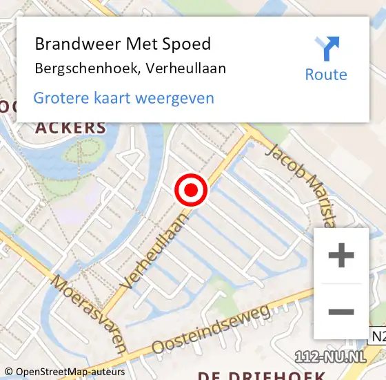 Locatie op kaart van de 112 melding: Brandweer Met Spoed Naar Bergschenhoek, Verheullaan op 6 juli 2024 15:49