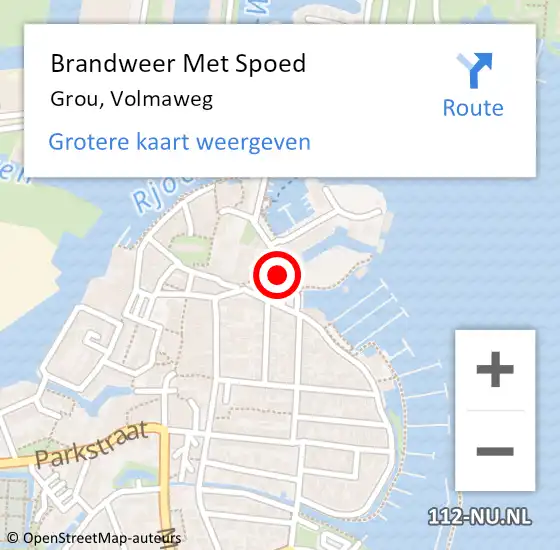 Locatie op kaart van de 112 melding: Brandweer Met Spoed Naar Grou, Volmaweg op 6 juli 2024 15:52
