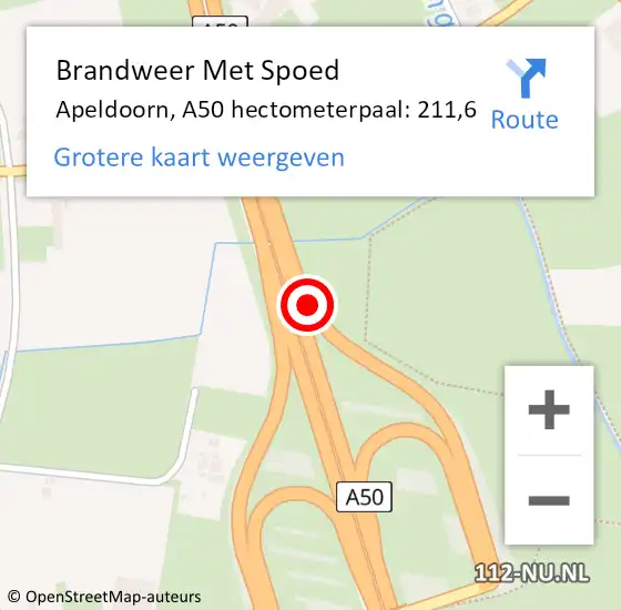 Locatie op kaart van de 112 melding: Brandweer Met Spoed Naar Apeldoorn, A50 hectometerpaal: 211,6 op 6 juli 2024 15:52