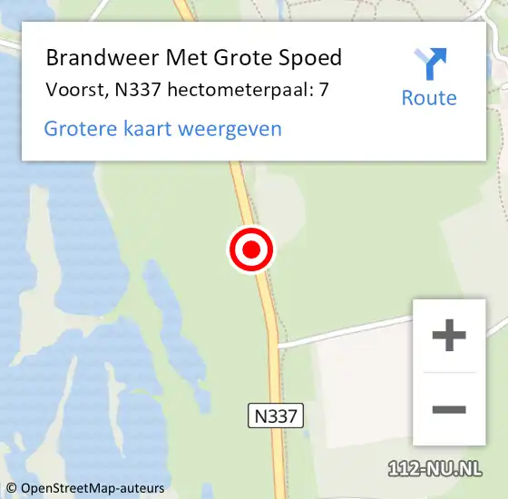 Locatie op kaart van de 112 melding: Brandweer Met Grote Spoed Naar Voorst, N337 hectometerpaal: 7 op 6 juli 2024 15:58