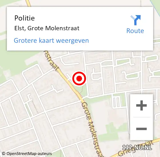 Locatie op kaart van de 112 melding: Politie Elst, Grote Molenstraat op 6 juli 2024 16:00