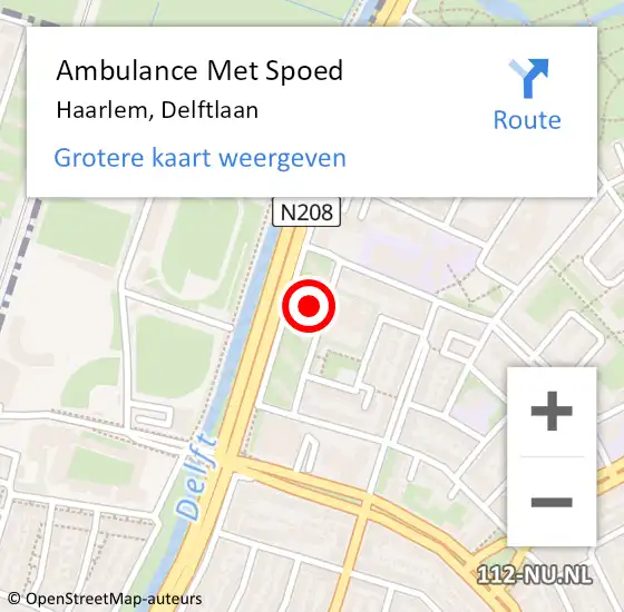 Locatie op kaart van de 112 melding: Ambulance Met Spoed Naar Haarlem, Delftlaan op 6 juli 2024 16:10