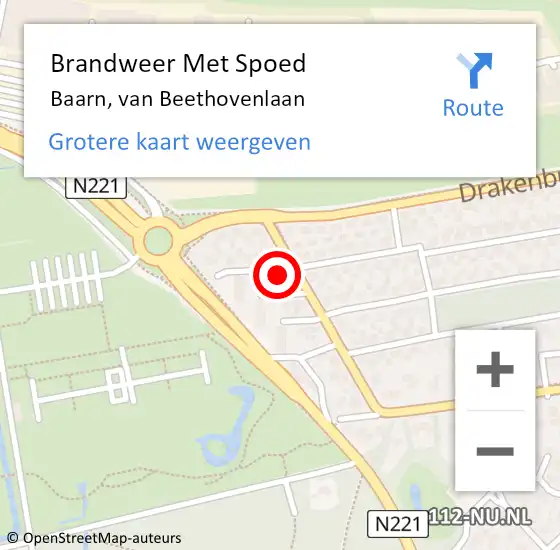 Locatie op kaart van de 112 melding: Brandweer Met Spoed Naar Baarn, van Beethovenlaan op 6 juli 2024 16:13