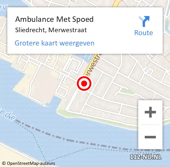 Locatie op kaart van de 112 melding: Ambulance Met Spoed Naar Sliedrecht, Merwestraat op 6 juli 2024 16:13