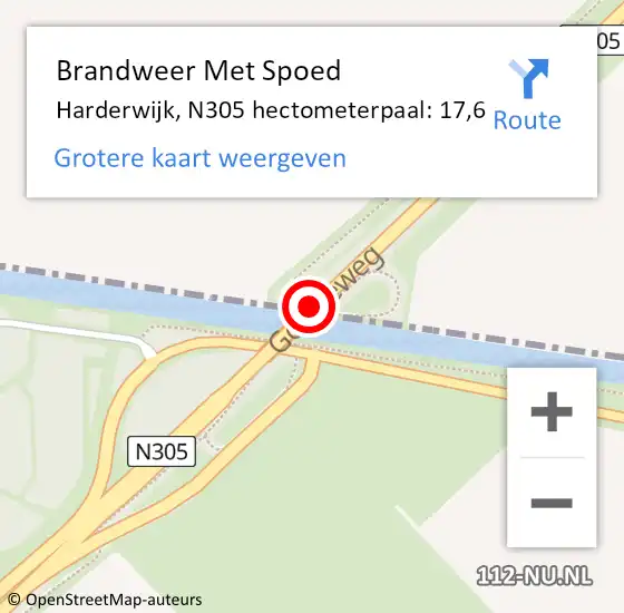 Locatie op kaart van de 112 melding: Brandweer Met Spoed Naar Harderwijk, N305 hectometerpaal: 17,6 op 6 juli 2024 16:16