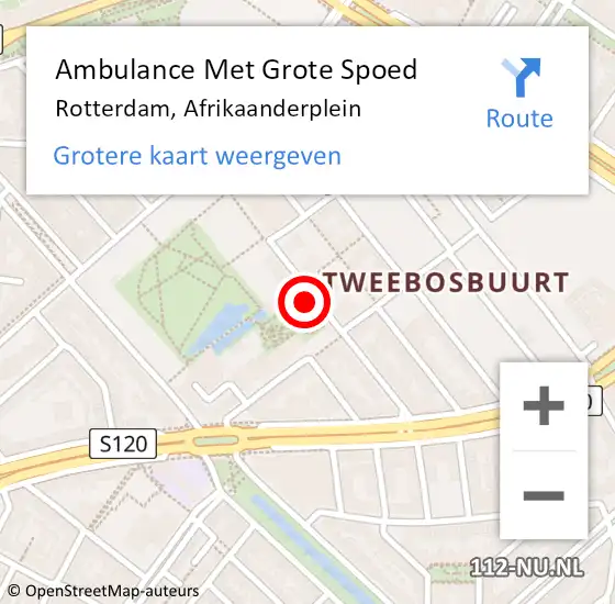 Locatie op kaart van de 112 melding: Ambulance Met Grote Spoed Naar Rotterdam, Afrikaanderplein op 6 juli 2024 16:17