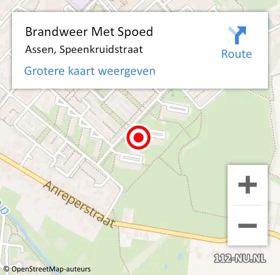 Locatie op kaart van de 112 melding: Brandweer Met Spoed Naar Assen, Speenkruidstraat op 6 juli 2024 16:17