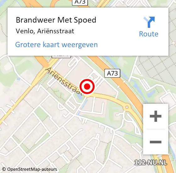 Locatie op kaart van de 112 melding: Brandweer Met Spoed Naar Venlo, Ariënsstraat op 6 juli 2024 16:27