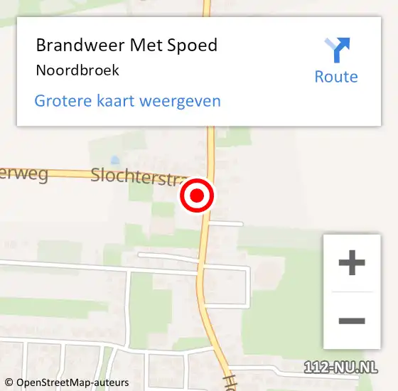 Locatie op kaart van de 112 melding: Brandweer Met Spoed Naar Noordbroek op 6 juli 2024 16:31