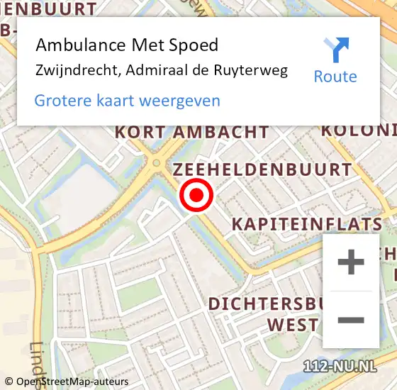 Locatie op kaart van de 112 melding: Ambulance Met Spoed Naar Zwijndrecht, Admiraal de Ruyterweg op 6 juli 2024 16:31