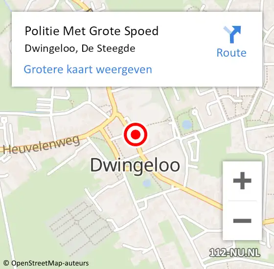 Locatie op kaart van de 112 melding: Politie Met Grote Spoed Naar Dwingeloo, De Steegde op 6 juli 2024 16:32