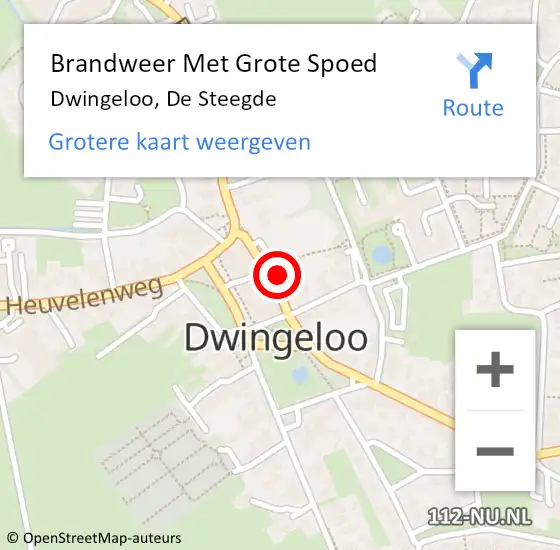 Locatie op kaart van de 112 melding: Brandweer Met Grote Spoed Naar Dwingeloo, De Steegde op 6 juli 2024 16:32