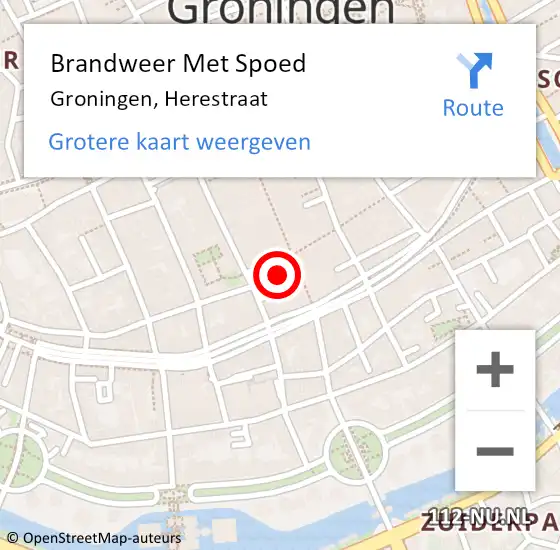 Locatie op kaart van de 112 melding: Brandweer Met Spoed Naar Groningen, Herestraat op 6 juli 2024 16:33