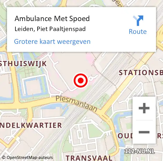 Locatie op kaart van de 112 melding: Ambulance Met Spoed Naar Leiden, Piet Paaltjenspad op 6 juli 2024 16:36