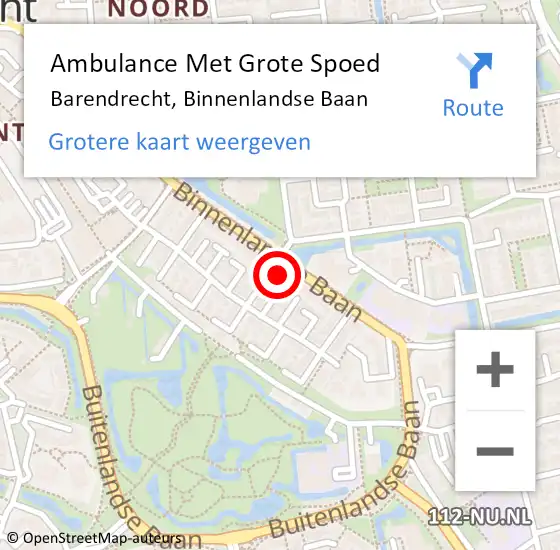 Locatie op kaart van de 112 melding: Ambulance Met Grote Spoed Naar Barendrecht, Binnenlandse Baan op 6 juli 2024 16:37