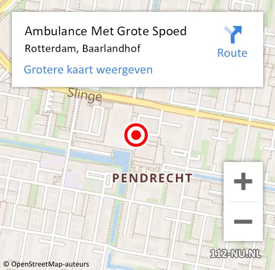 Locatie op kaart van de 112 melding: Ambulance Met Grote Spoed Naar Rotterdam, Baarlandhof op 6 juli 2024 16:41