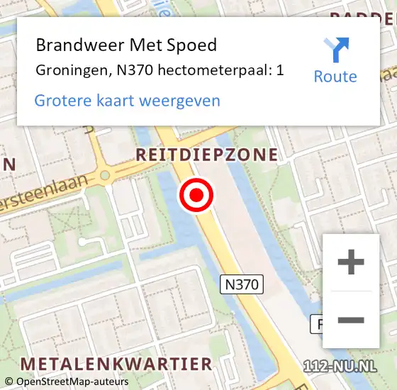 Locatie op kaart van de 112 melding: Brandweer Met Spoed Naar Groningen, N370 hectometerpaal: 1 op 6 juli 2024 16:46