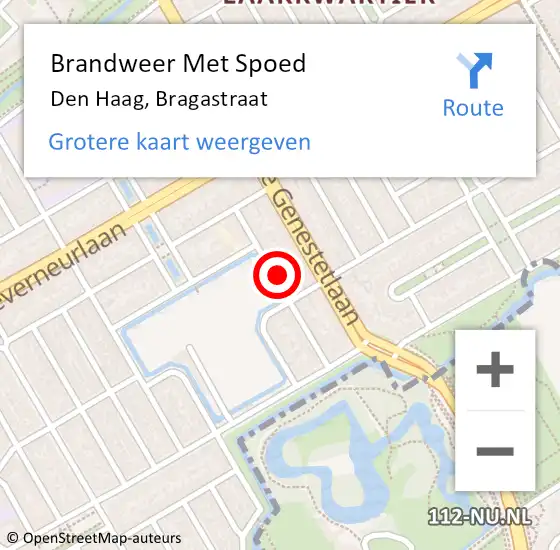 Locatie op kaart van de 112 melding: Brandweer Met Spoed Naar Den Haag, Bragastraat op 6 juli 2024 16:58