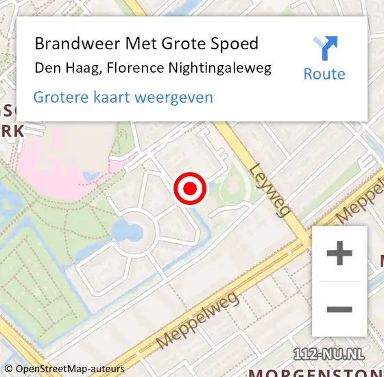 Locatie op kaart van de 112 melding: Brandweer Met Grote Spoed Naar Den Haag, Florence Nightingaleweg op 6 juli 2024 17:06