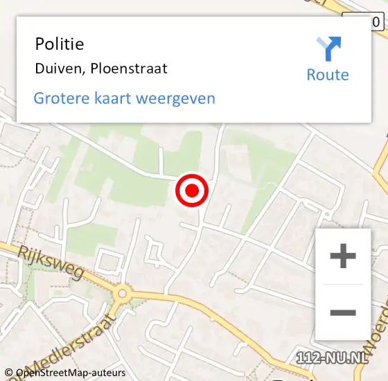 Locatie op kaart van de 112 melding: Politie Duiven, Ploenstraat op 6 juli 2024 17:10