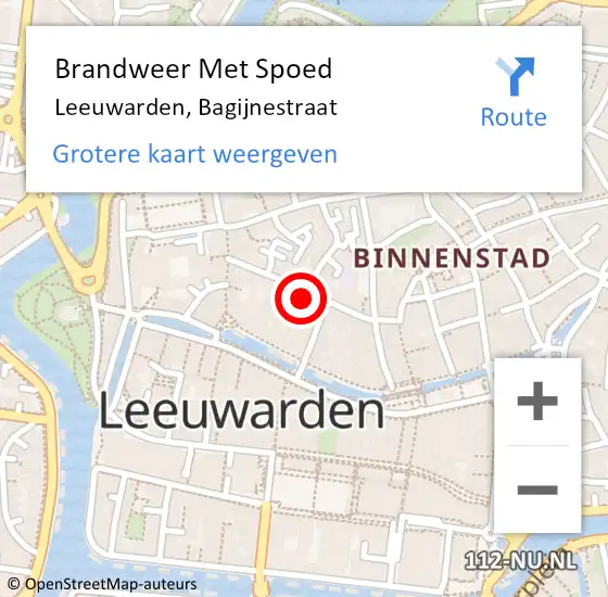 Locatie op kaart van de 112 melding: Brandweer Met Spoed Naar Leeuwarden, Bagijnestraat op 6 juli 2024 17:17