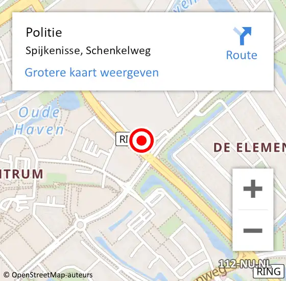 Locatie op kaart van de 112 melding: Politie Spijkenisse, Schenkelweg op 6 juli 2024 17:18