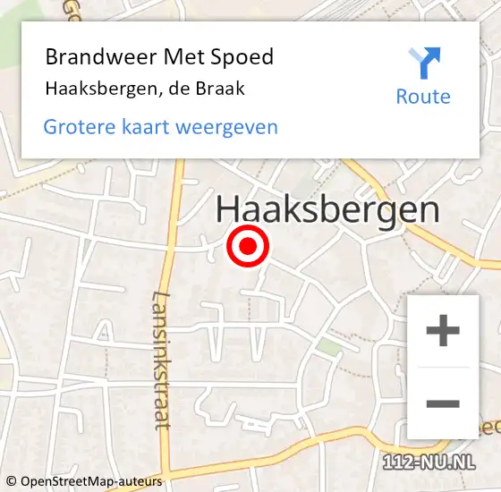 Locatie op kaart van de 112 melding: Brandweer Met Spoed Naar Haaksbergen, de Braak op 6 juli 2024 17:25