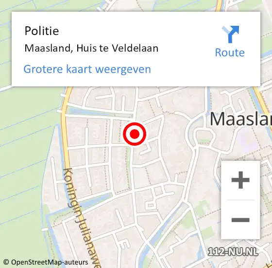 Locatie op kaart van de 112 melding: Politie Maasland, Huis te Veldelaan op 6 juli 2024 17:27