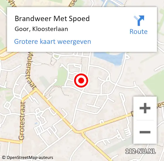 Locatie op kaart van de 112 melding: Brandweer Met Spoed Naar Goor, Kloosterlaan op 6 juli 2024 17:37