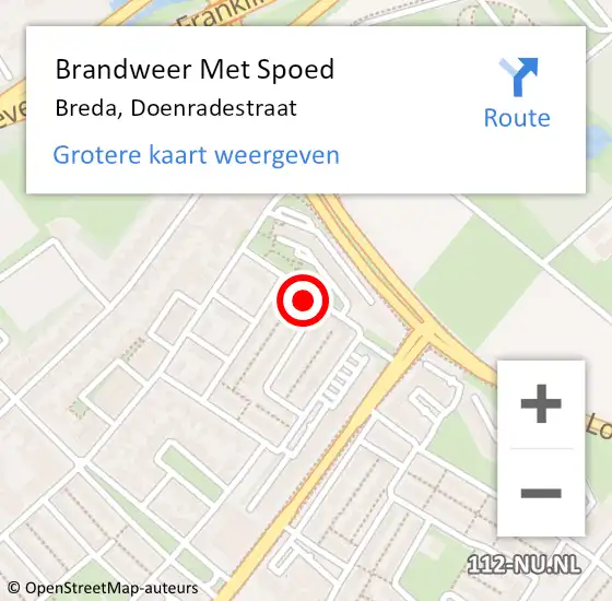 Locatie op kaart van de 112 melding: Brandweer Met Spoed Naar Breda, Doenradestraat op 6 juli 2024 17:37