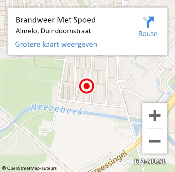 Locatie op kaart van de 112 melding: Brandweer Met Spoed Naar Almelo, Duindoornstraat op 6 juli 2024 17:43