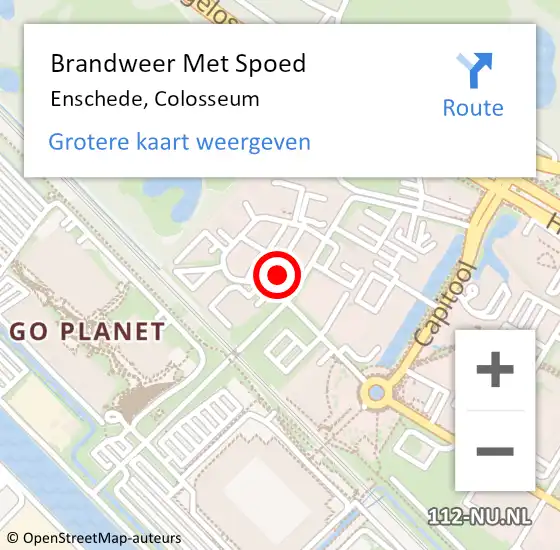 Locatie op kaart van de 112 melding: Brandweer Met Spoed Naar Enschede, Colosseum op 6 juli 2024 17:46