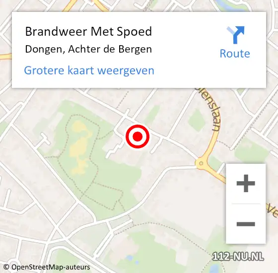 Locatie op kaart van de 112 melding: Brandweer Met Spoed Naar Dongen, Achter de Bergen op 6 juli 2024 17:58