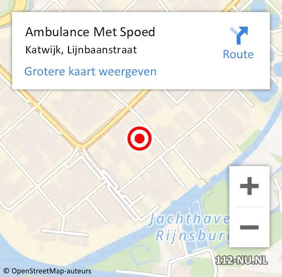 Locatie op kaart van de 112 melding: Ambulance Met Spoed Naar Katwijk, Lijnbaanstraat op 6 juli 2024 18:21