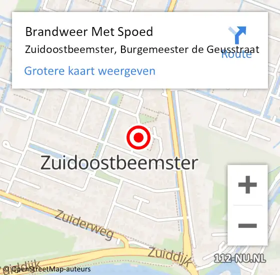 Locatie op kaart van de 112 melding: Brandweer Met Spoed Naar Zuidoostbeemster, Burgemeester de Geusstraat op 6 juli 2024 18:24