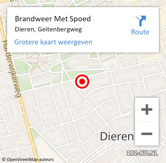 Locatie op kaart van de 112 melding: Brandweer Met Spoed Naar Dieren, Geitenbergweg op 6 juli 2024 18:30