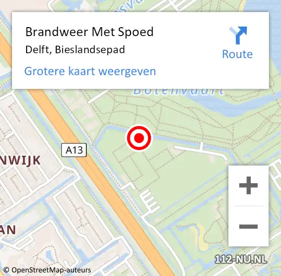 Locatie op kaart van de 112 melding: Brandweer Met Spoed Naar Delft, Bieslandsepad op 6 juli 2024 18:31