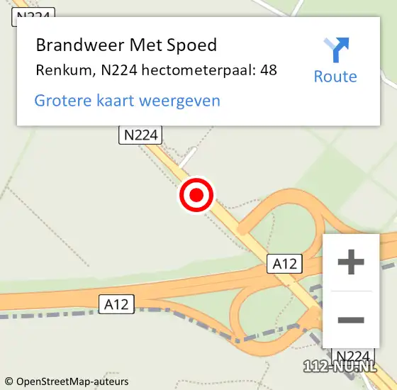 Locatie op kaart van de 112 melding: Brandweer Met Spoed Naar Renkum, N224 hectometerpaal: 48 op 6 juli 2024 18:41