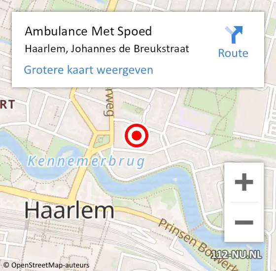 Locatie op kaart van de 112 melding: Ambulance Met Spoed Naar Haarlem, Johannes de Breukstraat op 6 juli 2024 18:41