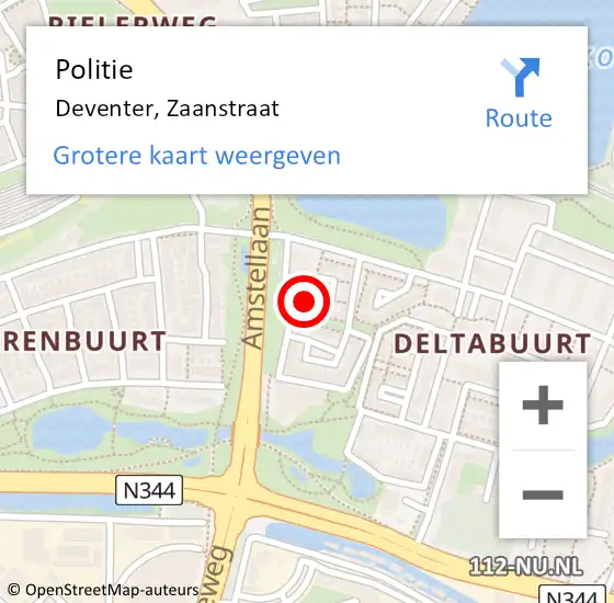 Locatie op kaart van de 112 melding: Politie Deventer, Zaanstraat op 6 juli 2024 18:44