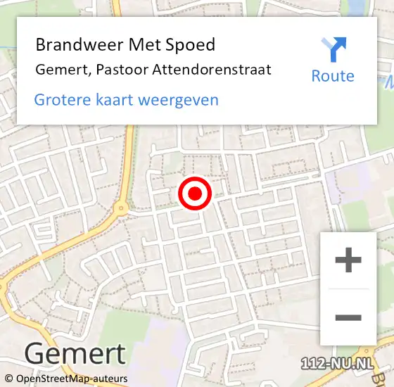 Locatie op kaart van de 112 melding: Brandweer Met Spoed Naar Gemert, Pastoor Attendorenstraat op 6 juli 2024 18:48