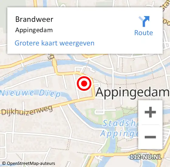 Locatie op kaart van de 112 melding: Brandweer Appingedam op 6 juli 2024 18:58