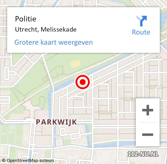 Locatie op kaart van de 112 melding: Politie Utrecht, Melissekade op 6 juli 2024 19:01