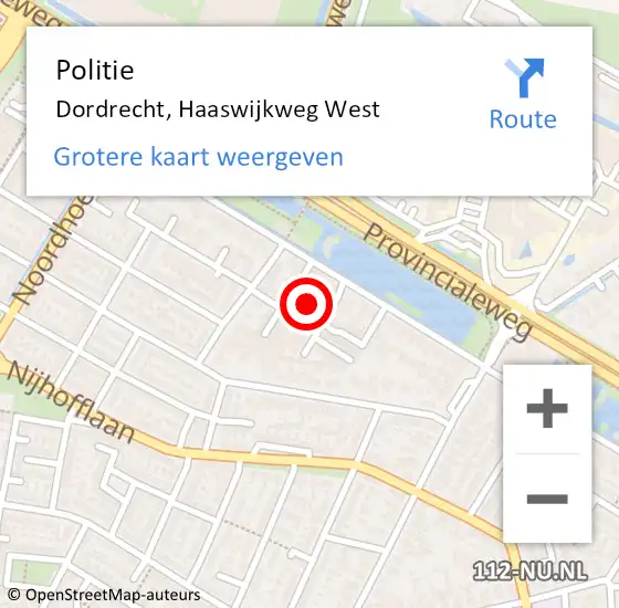 Locatie op kaart van de 112 melding: Politie Dordrecht, Haaswijkweg West op 6 juli 2024 19:05