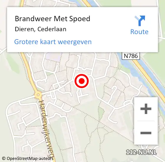 Locatie op kaart van de 112 melding: Brandweer Met Spoed Naar Dieren, Cederlaan op 6 juli 2024 19:23