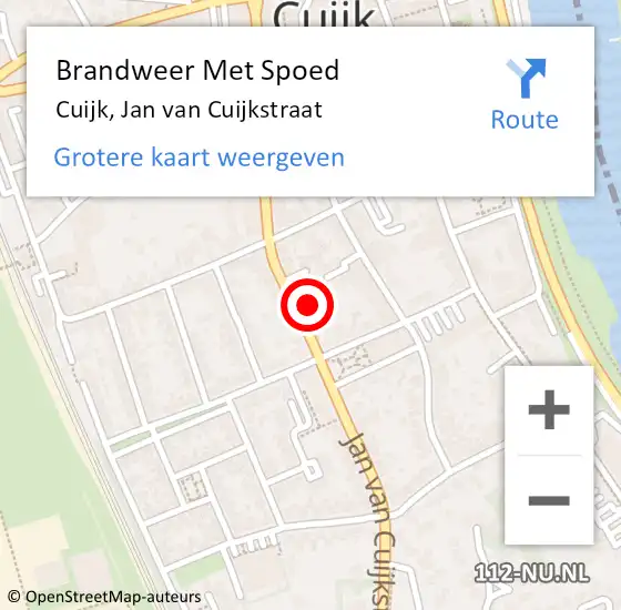 Locatie op kaart van de 112 melding: Brandweer Met Spoed Naar Cuijk, Jan van Cuijkstraat op 6 juli 2024 19:23