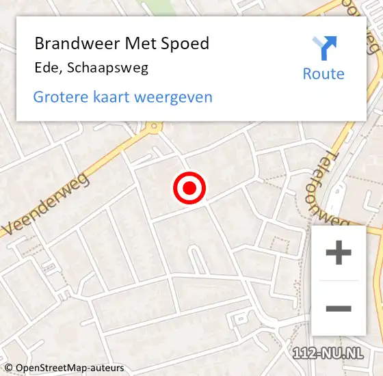 Locatie op kaart van de 112 melding: Brandweer Met Spoed Naar Ede, Schaapsweg op 6 juli 2024 19:24