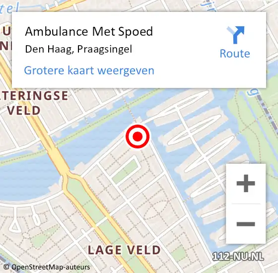 Locatie op kaart van de 112 melding: Ambulance Met Spoed Naar Den Haag, Praagsingel op 6 juli 2024 19:24